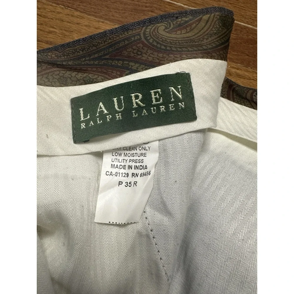 Lauren Ralph Lauren Men 35R 100% Wool Flat Front Pants Gray‎ Plaid 33
